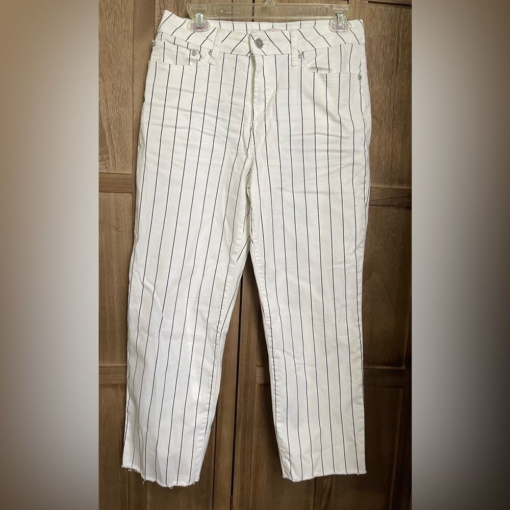 Sincerely Jules Women’s White with black pin stripe.
